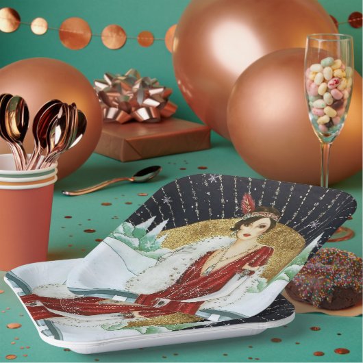 Retro Vintage Weihnachts-Dame Holiday Pappteller (Multi)