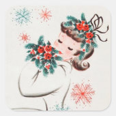 Retro Vintage Weihnachts-Dame Holiday Quadratischer Aufkleber (Vorderseite)