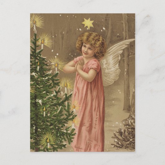 Retro Vintage Weihnachts Engel Weihnachtsbaum Postkarte (Vorderseite)
