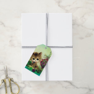 Retro Vintage Weihnachts-Feiertag Katze Namensschi Geschenkanhänger