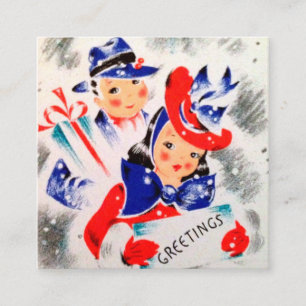 retro-vintage Weihnachts-Paar Feiertag Quadratische Visitenkarte