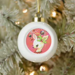 retro-vintage-Weihnachts-Rentier-Feiertag  Keramik Kugel-Ornament