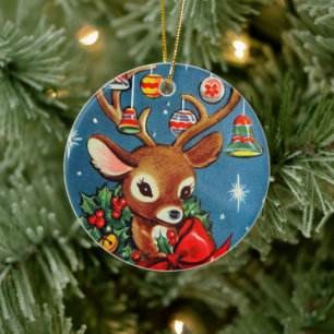 Retro-Vintage-Weihnachts-Rentier-Feiertag Keramik Ornament