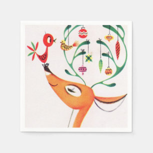 retro-vintage-Weihnachts-Rentiere-Feiertag Serviette