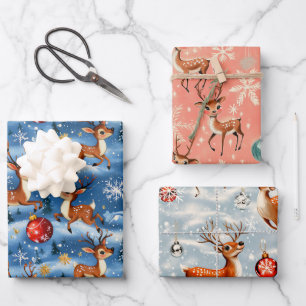 Retro Vintage Weihnachts-Rentierpapier Geschenkpapier Set