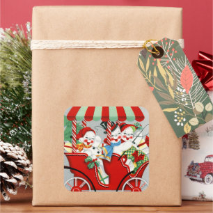 retro-vintage-Weihnachts-Schneemann-Feiertag Quadratischer Aufkleber
