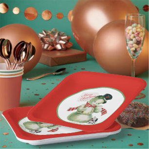 retro vintage Weihnachts-Schneemann Feiertags-Part Pappteller