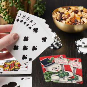 retro-vintage-Weihnachts-Schneemann-Urlaub Spielkarten