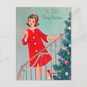 Retro Vintage Weihnachts Schwester Postkarte