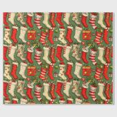 Retro Vintage Weihnachts-Strümpfe Geschenkpapier (Flach)
