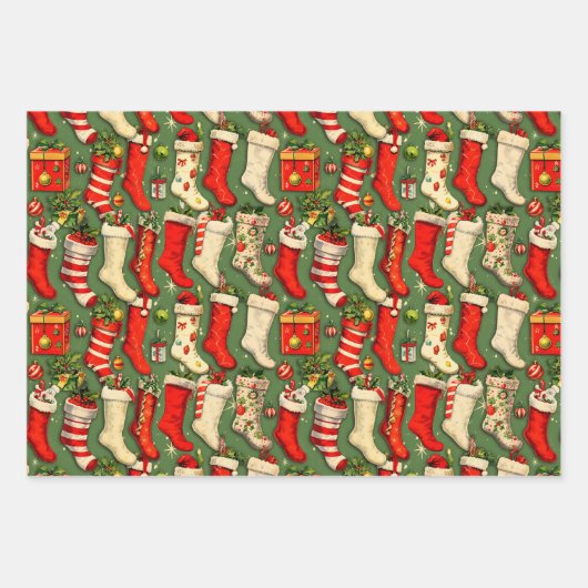 Retro Vintage Weihnachts-Strümpfe Geschenkpapier Set (Vorderseite 2)
