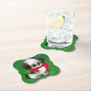 Retro Vintage Weihnachts Welpe Party Papier Unters Untersetzer