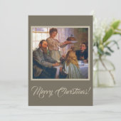 Retro Vintage Weihnachtsabend Familienessen zusamm Feiertagskarte (Stehend Vorderseite)