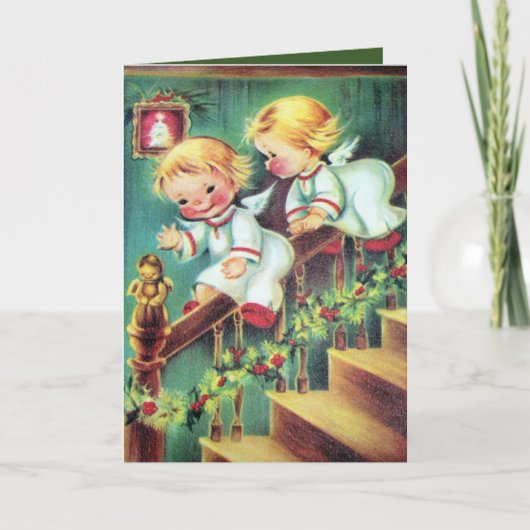 Retro Vintage WeihnachtsAngels Textkarte hinzufüge Feiertagskarte (Vorderseite)