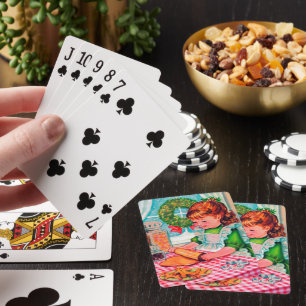 retro-vintage-Weihnachtsbäckerei-Mädchen Spielkarten