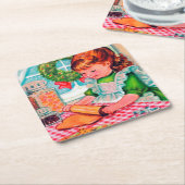 Retro Vintage Weihnachtsbäckerin Untersetzer (angewinkelt)