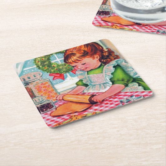 Retro Vintage Weihnachtsbäckerin Untersetzer (angewinkelt)