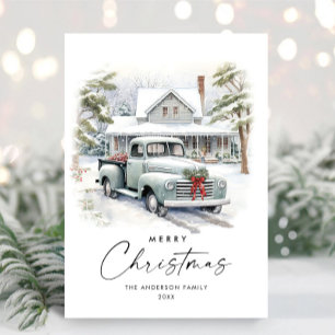 Retro Vintage Weihnachtsbauernhof LKW Gruß Feiertagskarte