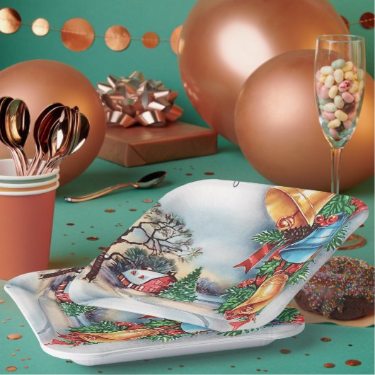 Retro Vintage Weihnachtsbauernplatte Party Pappteller (Multi)