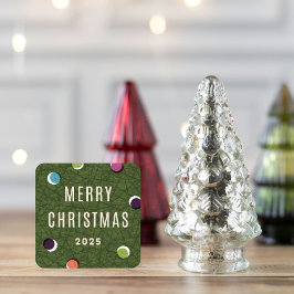 Retro Vintage Weihnachtsbaum Farbige Punkte Aufkle Quadratischer Aufkleber