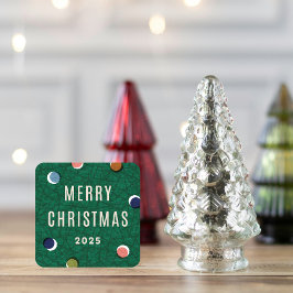 Retro Vintage Weihnachtsbaum Farbige Punkte Aufkle Quadratischer Aufkleber