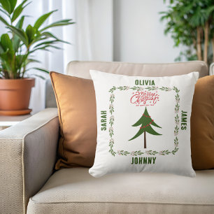 Retro Vintage Weihnachtsbaum & Kranz Familienname Kissen