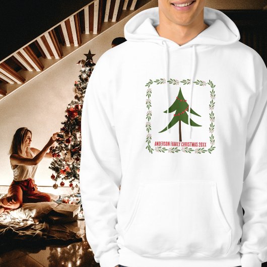 Retro Vintage Weihnachtsbaum & Name der Familie Hoodie