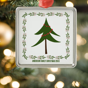 Retro Vintage Weihnachtsbaum & Name der Familie Ornament Aus Metall