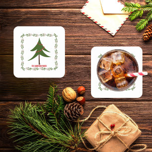 Retro Vintage Weihnachtsbaum & Name der Familie Rechteckiger Pappuntersetzer