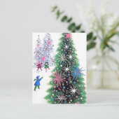 Retro Vintage Weihnachtsbaum und Kinder Postkarte (Stehend Vorderseite)
