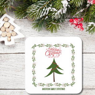 Retro Vintage Weihnachtsbaum und Kranz Minimalist Getränkeuntersetzer
