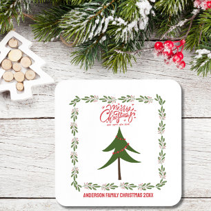 Retro Vintage Weihnachtsbaum und Kranz Minimalist Getränkeuntersetzer