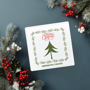 Retro Vintage Weihnachtsbaum und Kranz Minimalist Glasuntersetzer