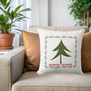 Retro Vintage Weihnachtsbaum und Kranz Minimalist Kissen