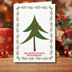 Retro Vintage Weihnachtsbaum und Kranz Minimalisti Karte