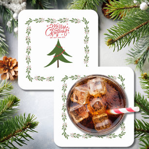 Retro Vintage Weihnachtsbaum und Kranz Minimalisti Rechteckiger Pappuntersetzer
