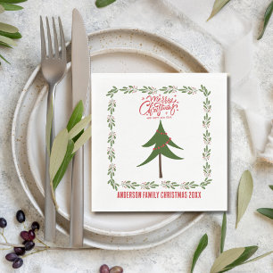 Retro Vintage Weihnachtsbaum und Kranz Minimalisti Serviette