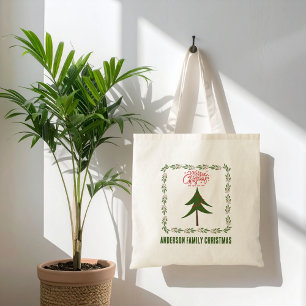 Retro Vintage Weihnachtsbaum und Kranz Minimalisti Tragetasche