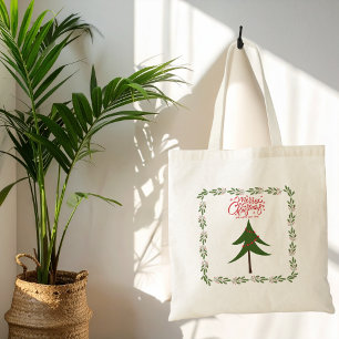 Retro Vintage Weihnachtsbaum und Kranz Minimalisti Tragetasche