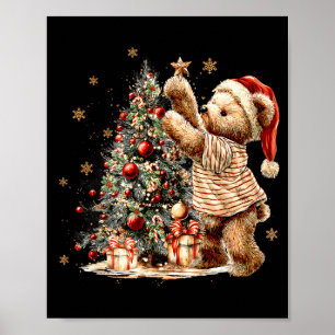 Retro Vintage Weihnachtsbaum und Teddybär Ferien Poster