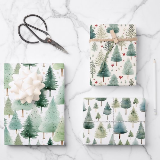 Retro Vintage Weihnachtsbaum Weihnachtsgeschenk Geschenkpapier Set (Vorderseite)