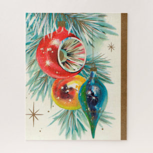 Retro Vintage Weihnachtsbirnen Karte Feiertags-Puz Puzzle