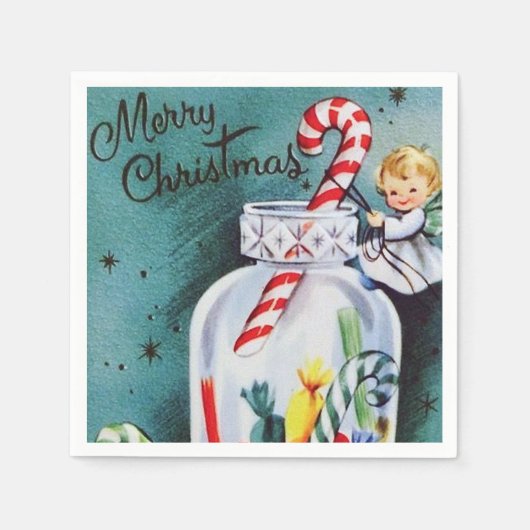 Retro Vintage Weihnachtscreme Angel Serviette (Vorderseite)