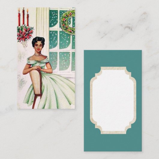 Retro Vintage Weihnachtsdame addieren Visitenkarte (Vorne/Hinten)