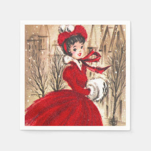 Retro Vintage Weihnachtsdame Feiertags-Party Servi Serviette