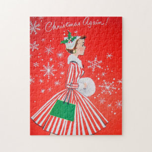 Retro Vintage Weihnachtsdame Feiertags-Puzzle Puzzle
