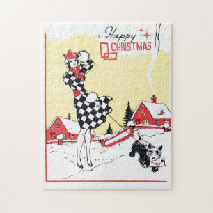 retro vintage Weihnachtsdame Ferien Puzzle