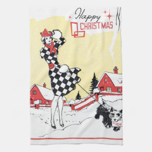 Retro Vintage Weihnachtsdame Festtagsküche Geschirrtuch