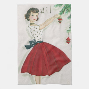 Retro Vintage Weihnachtsdame Küchenhandtuch für di Geschirrtuch