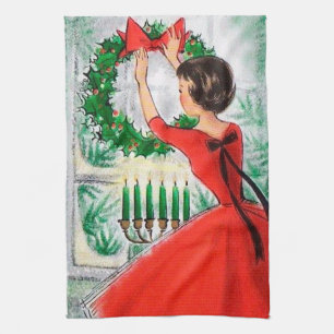 Retro Vintage Weihnachtsdame Küchenhandtuch Handtuch